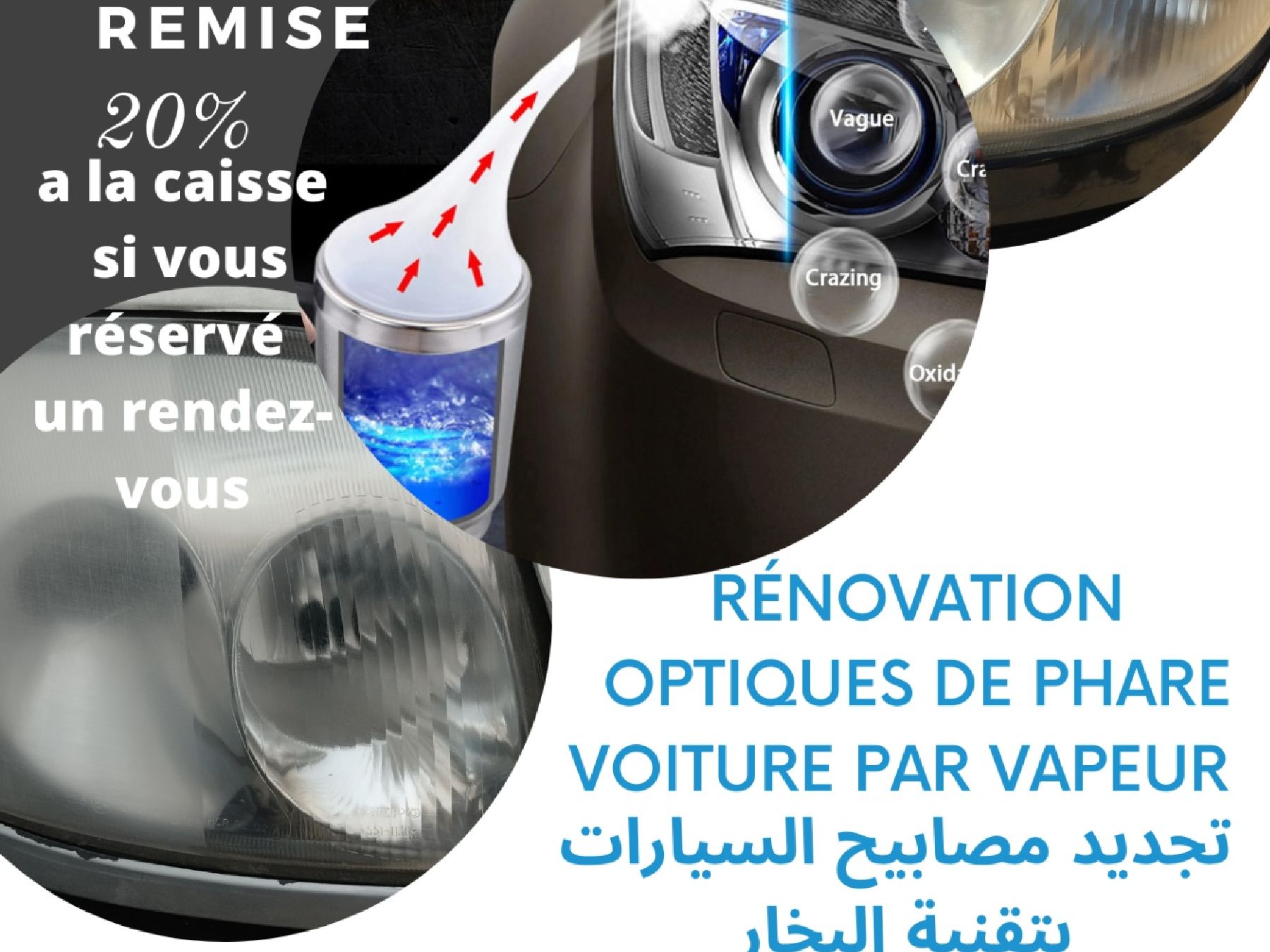 تجديد وتلميع اضواء السيارات بتقنية البخار