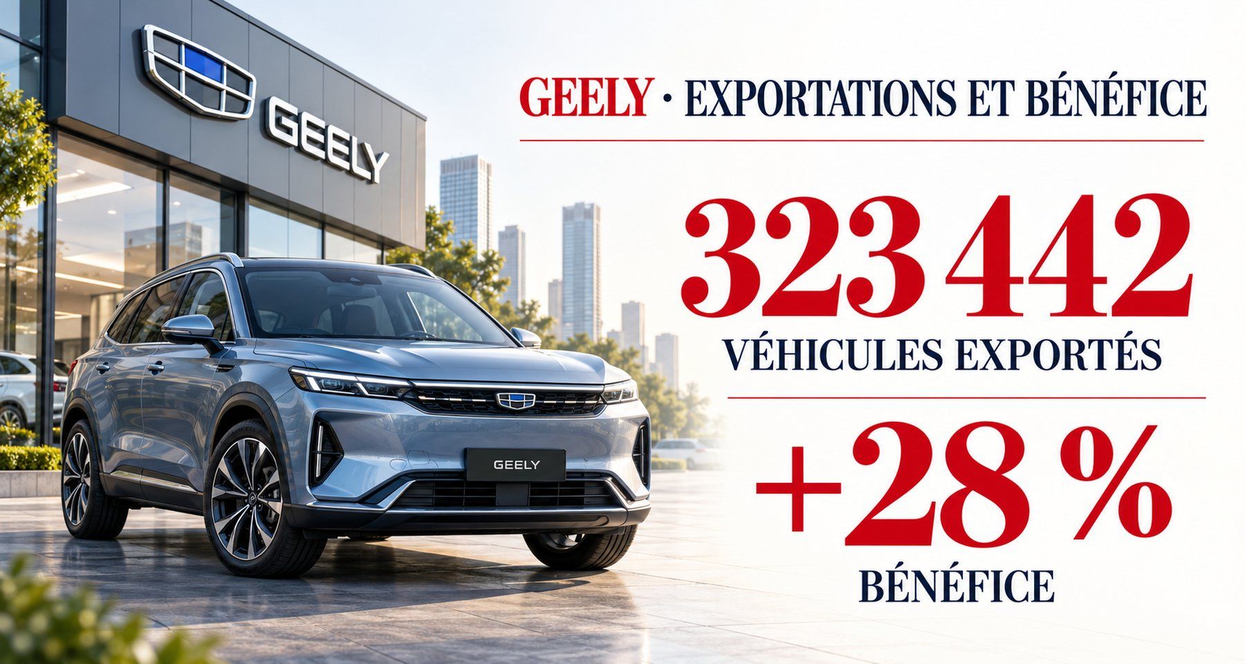 GEELY : 323 442 VÉHICULES EXPORTÉS, BÉNÉFICE EN HAUSSE DE 28 %